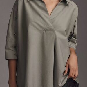 Anthropologie Olive Button-Up Blouse